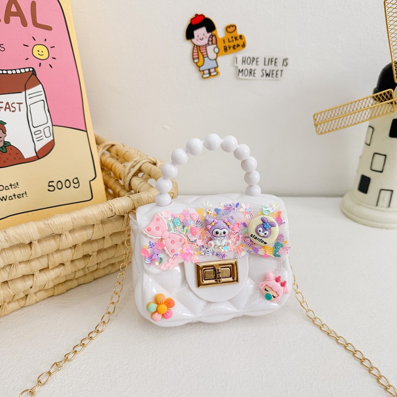 Nuevo bolso de pegamento de crema para niños bolso de mano DIY bolso de material de red chica bolso de hombro lindo