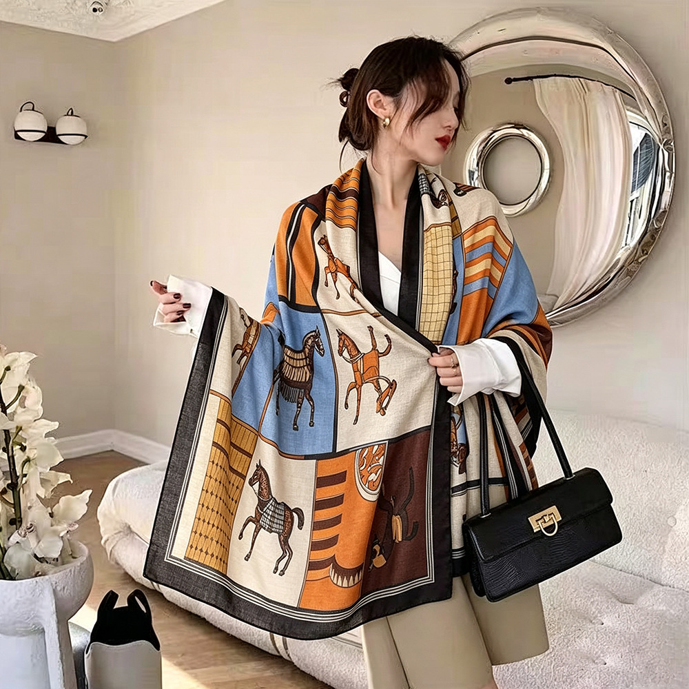 Light luxury long cotton-linen shawl for women 180CM, fashionable multi-functional neck warmer, scarf, shawl, outerwear, small cape