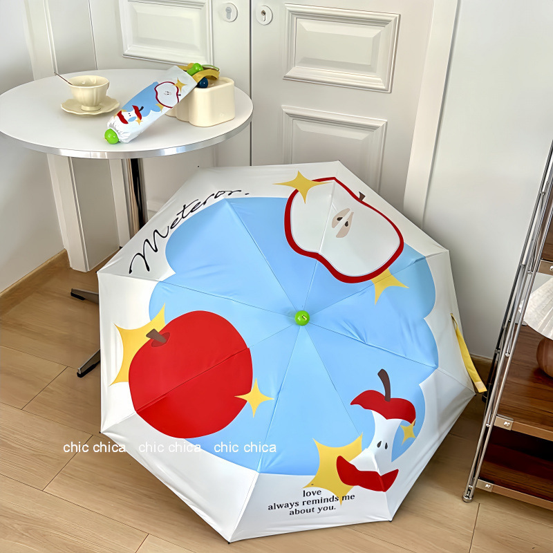 Botas de manzana plegables paraguas lindos paraguas solar de alto valor UV sol y lluvia paraguas