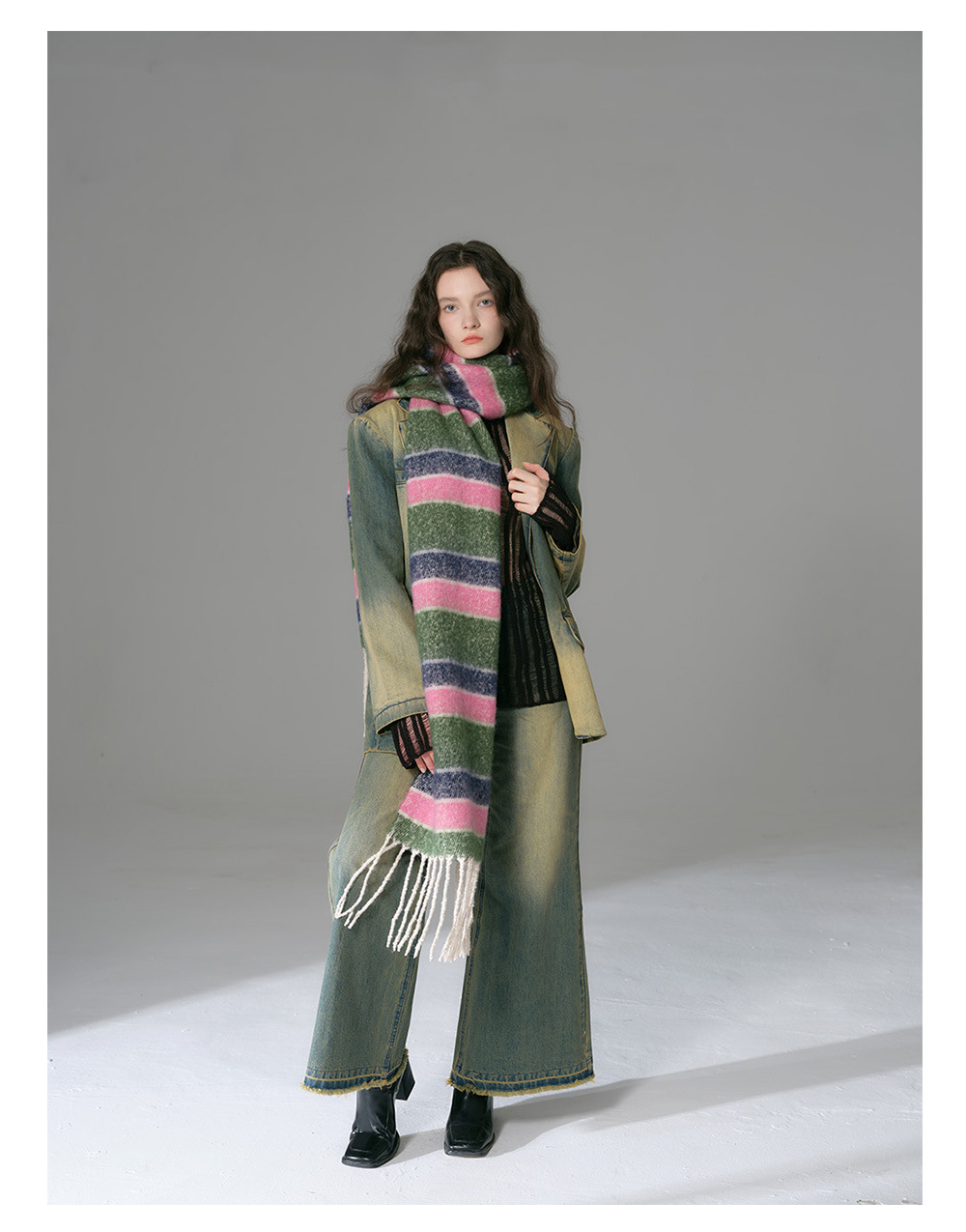 Bunter Gestreifter Fransenschal Für Damen Warmer Winterschal_voghion.com
