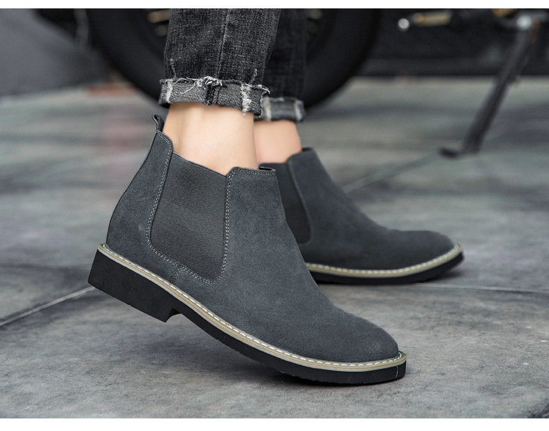 Herren Cowboystiefel, wasserdicht, Wildleder, Bohemian-Stil, Western-Stil, flache, runde Zehenpartie, Reißverschluss, Slip-On, formelle Anlässe, Sportstiefel_voghion.com