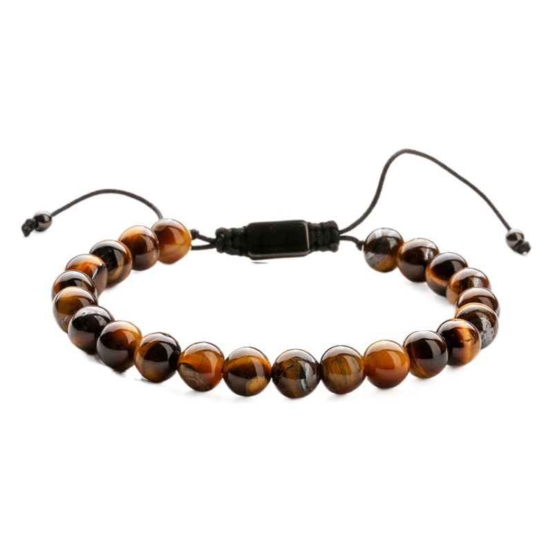 Amazon Venta caliente natural Tigre ojo piedra Ágata piedra pulsera tejida a mano Piedra Natural pareja pulsera de cuentas