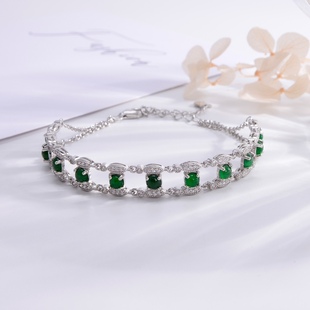 Jin Yutang Silver Green Bracelet with Emerald