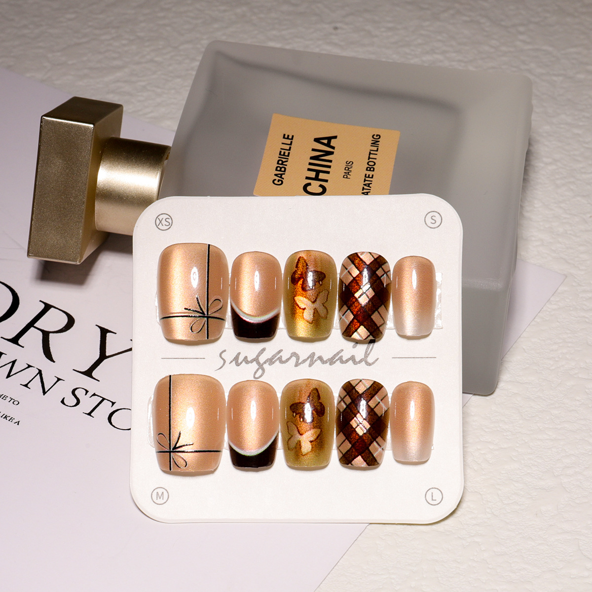 Nuevo 10 piezas de ágata mariposa ojo de gato que usa uñas postizas de sentido avanzado ojo de gato parche hecho a mano