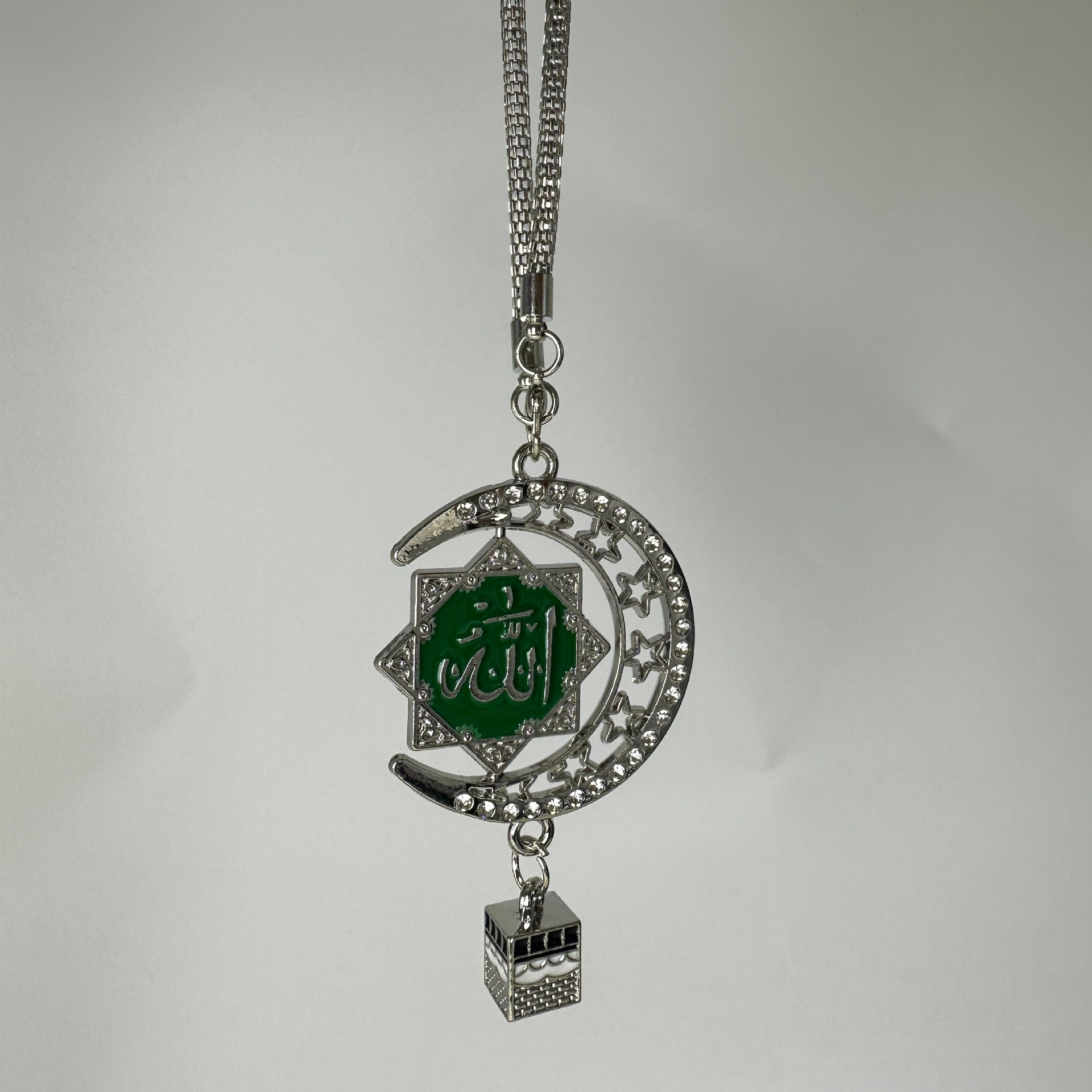 Popular cross-border direct-supply zinc alloy car pendant from the Middle East and Southeast Asia, double-sided diamond-embellished star-moon design, premium model
