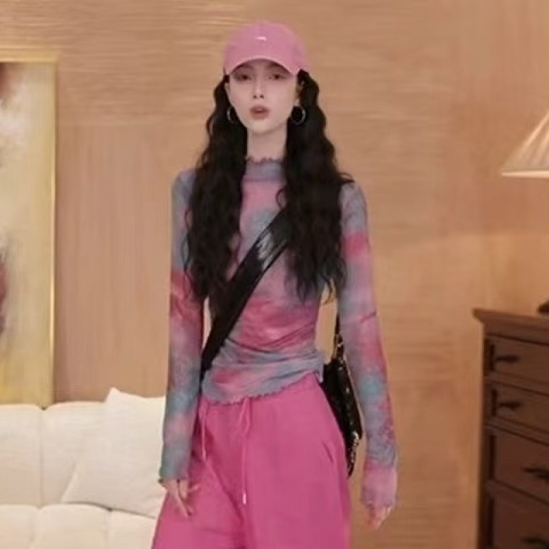 时尚套装女春夏季防晒新款洋气印花T恤工装阔腿裤松紧腰两件套|undefined