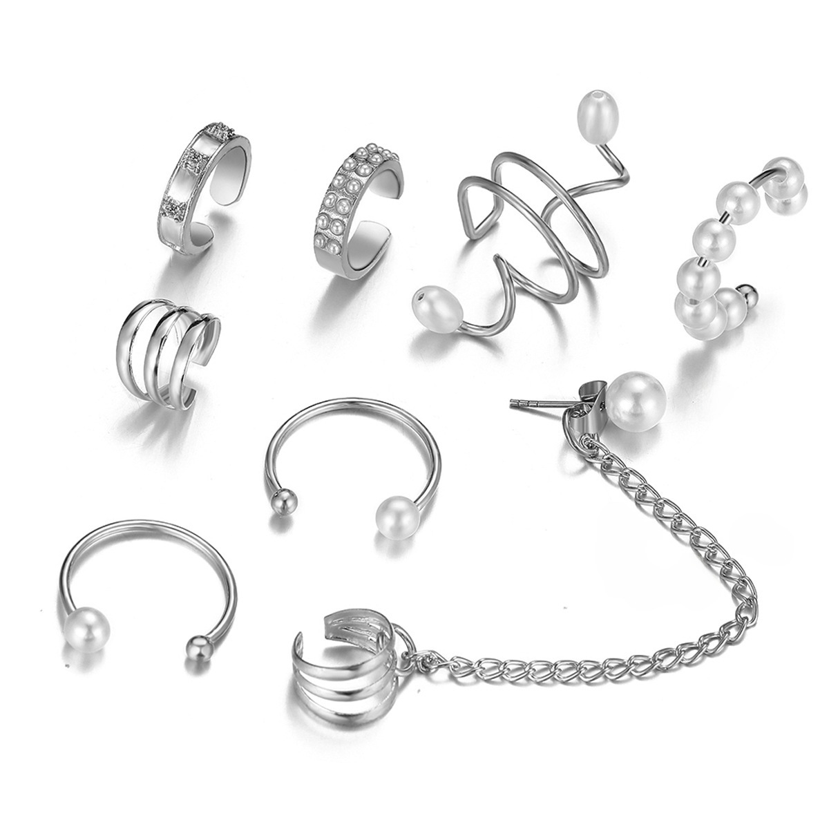 Nya heta säljande kreativa pärl-tofs öronklämma utan öronhål storlek pärl öronklämma set 8 delar öronklämma_voghion.com