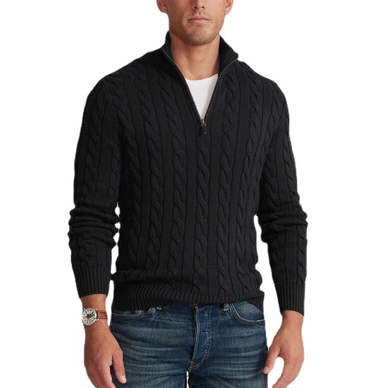 Men's Clothing Warm Thick Knit Turtleneck Sweater Men's Twisted Twist Half Turtleneck_voghion.com