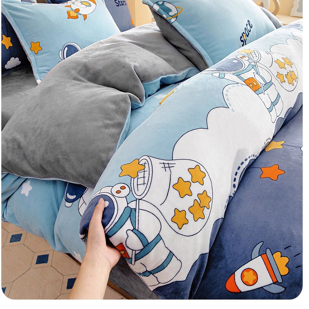 Invierno leche edredón de una sola pieza más edredón de coral de brida de dibujos animados para niños 150x200x230 edredón doble