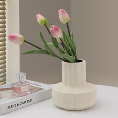 Rough ceramic particle vase decorative living room floral arrangement INS ceramic hydroponic Nordic trendy small dried flowers tulips cream white