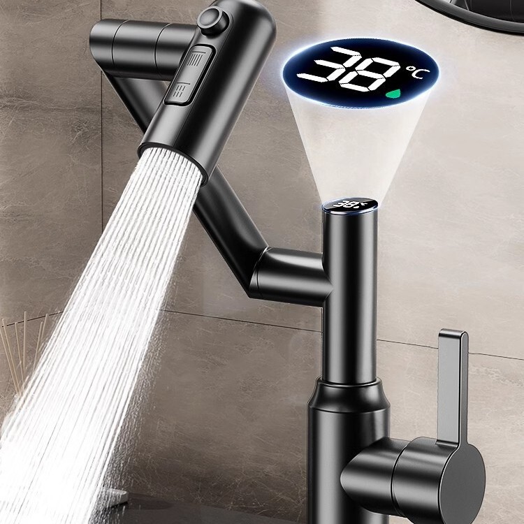 Stainless Steel Faucet Washbasin Bathroom Multifunctional Robotic Arm Universal Rotating Hot and Cold Water Digital Display Basin Stainless Steel Faucet Washbasin Bathroom Multifunctional Robotic Arm Universal Rotating Hot and Cold Water Digital Display Basin