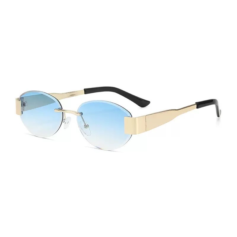 Nuevas gafas de sol de metal sin marco europeas y americanas, gafas de sol de tendencia transfronterizas retro ovaladas, sombra de celebridades transfronterizas