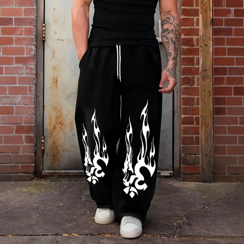 Gothic dark style men's casual sports jogging pants, fashionable and trendy long printed wide-leg pants Gothic dark style men's casual sports jogging pants, fashionable and trendy long printed wide-leg pants