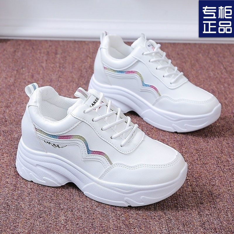 Spring 2025 New Season Leather White Shoes Cross-Border Platform Thick-Soled Sports Shoes Wholesale Inner Heightening Dad Shoes