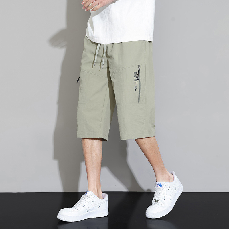 Ice Silk Shorts Men's Summer Thin Breathable Men's Beach Sports Loose Straight Quick-drying Casual Capri Pants
