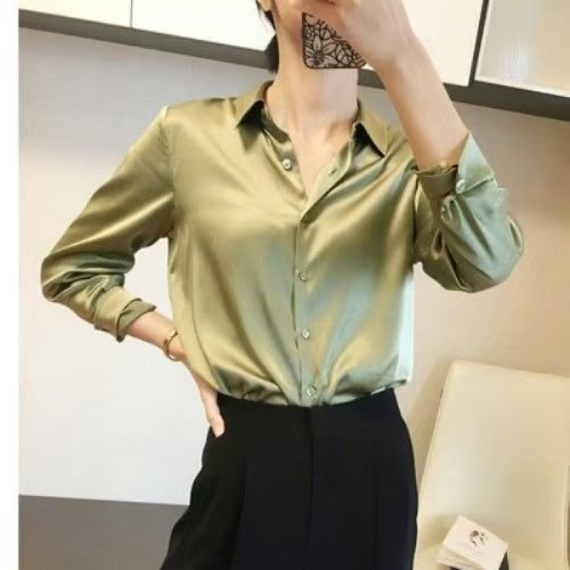 秋季新款高级感职业缎面紫色衬衫女长袖正装时尚通勤气质衬衣白色|undefined