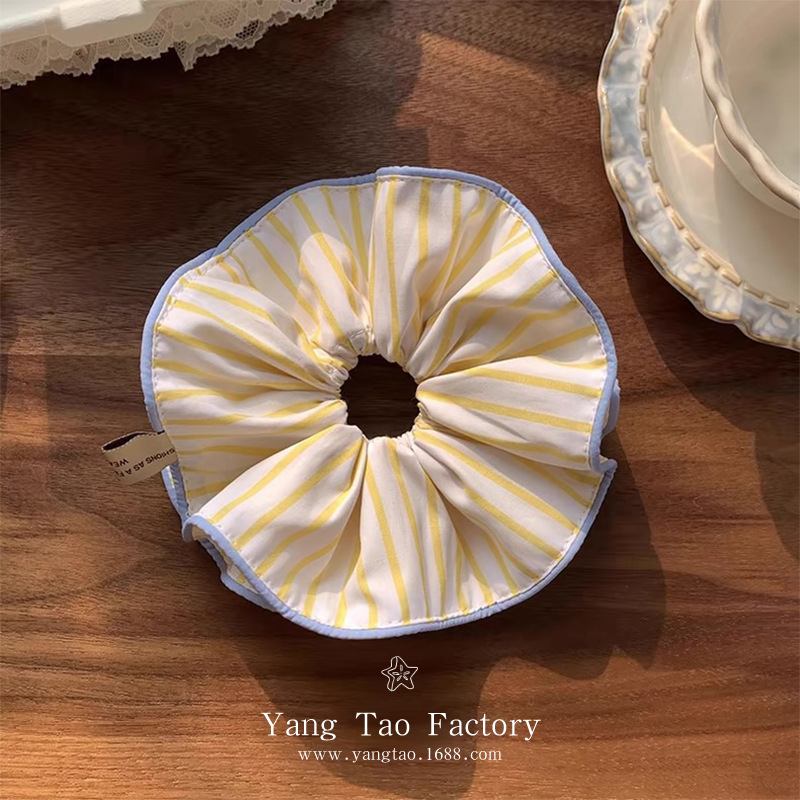 El nuevo lazo para el cabello a rayas de Corea del Sur chica de alta calidad cuerda para el cabello de doble capa de alta elasticidad accesorios para el cabello cuerda para la cabeza de cola de caballo