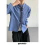 长袖翻领商务纯蓝衬衣