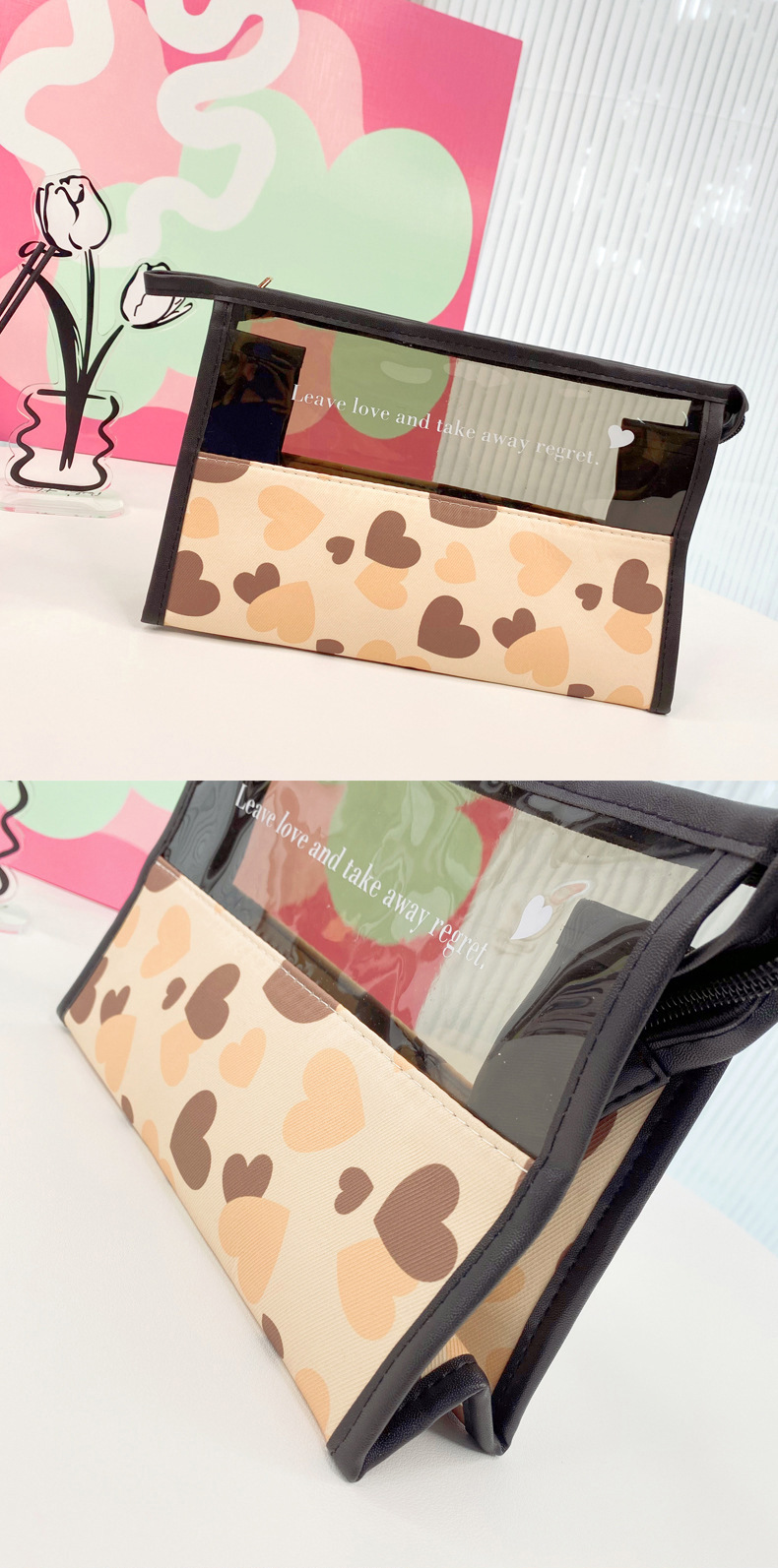 Simple and large-capacity mesh makeup bag, transparent pvc storage bag for cosmetics and toiletries undefined