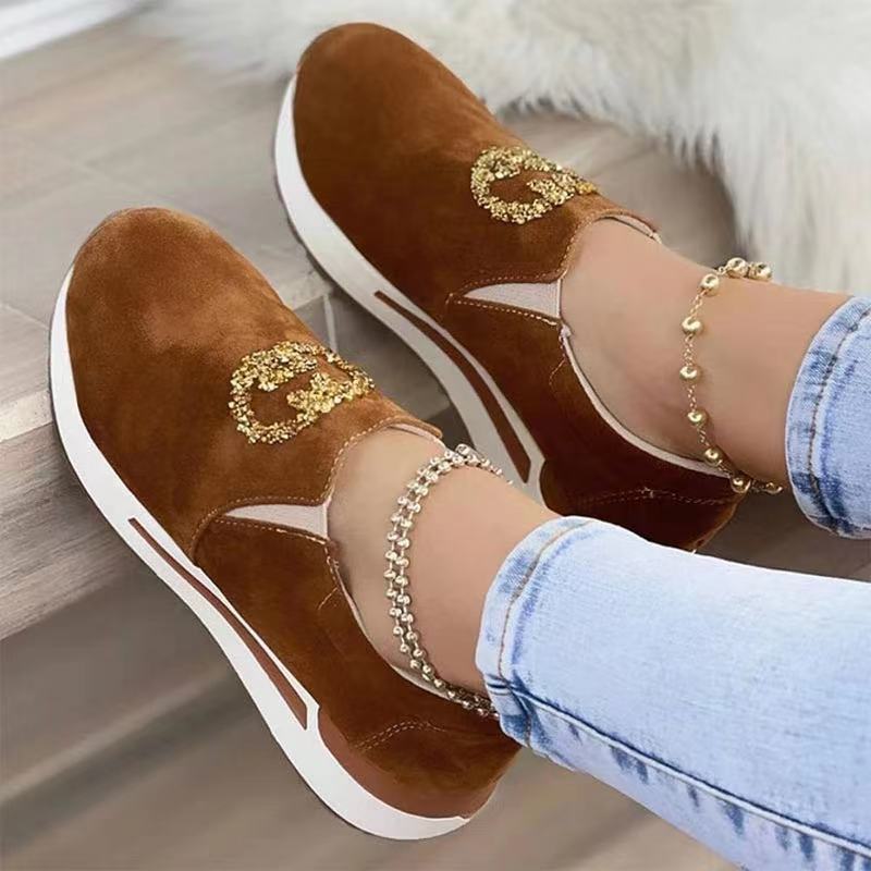 2021 Autumn And Winter New Leisure Sports Shoes Flat Bottom Rhinestone Single Shoes Student Shoes Muffin Shoes Running Shoes