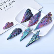 电镀天然黑碧玺孔雀蓝火焰羽毛矿物标本造景彩虹晶簇原石工厂批发