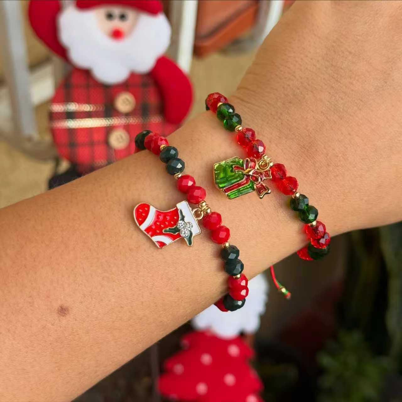 Europa y los Estados Unidos nuevos dibujos animados de Navidad Santa Claus árbol de Navidad perlas de color de Navidad una variedad de cuerdas de mano trenzadas opcionales