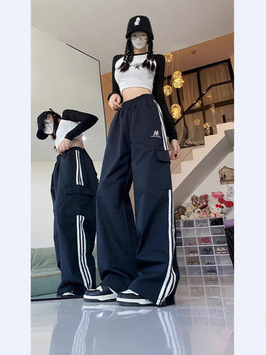 American high street hiphop overalls women's spring and summer loose straight hip-hop kpop dance dress wide-leg sweatpants