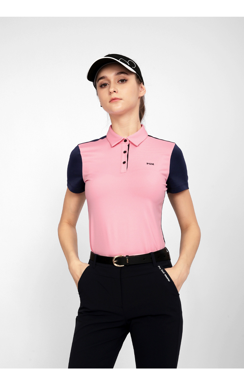 Áo thun nữ ngắn tay phối màu thể thao golf thoáng khí — YF554-Áo màu hồng, YF554-Áo màu trắng, KUZ149-Quần màu xanh nước biển, KUZ149-Quần Trắng chi tiết 8