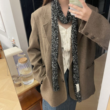 秋冬小众设计感辣妹百搭装饰围脖韩版细窄长款Y2k条纹毛绒围巾女