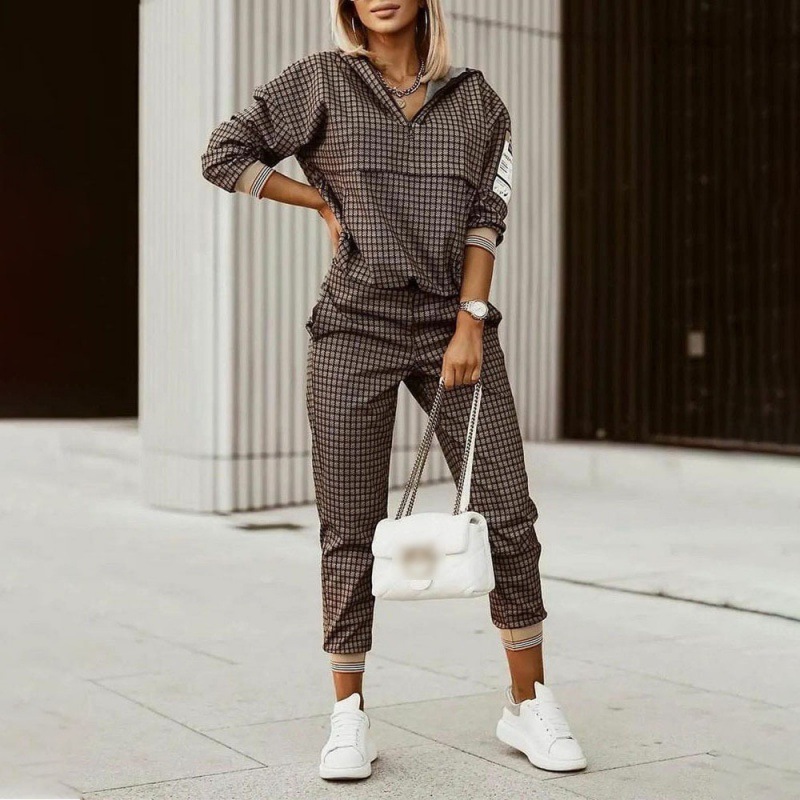 Z005 European and American Clothing Popular Printed Long-Sleeved Pants Suit High-Quality Sweatshirt Suit