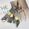 Navy yellow silk scarf + silver trouser chain