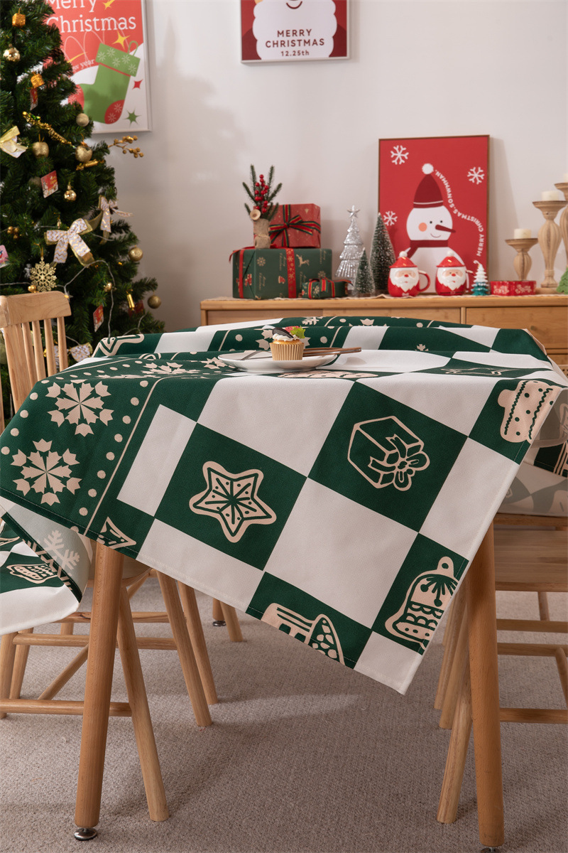 Tovaglia natalizia con bandiera da tavolo stampata in poliestere impermeabile, decorazione natalizia, con fiocco di neve e fiore di alce_voghion.com