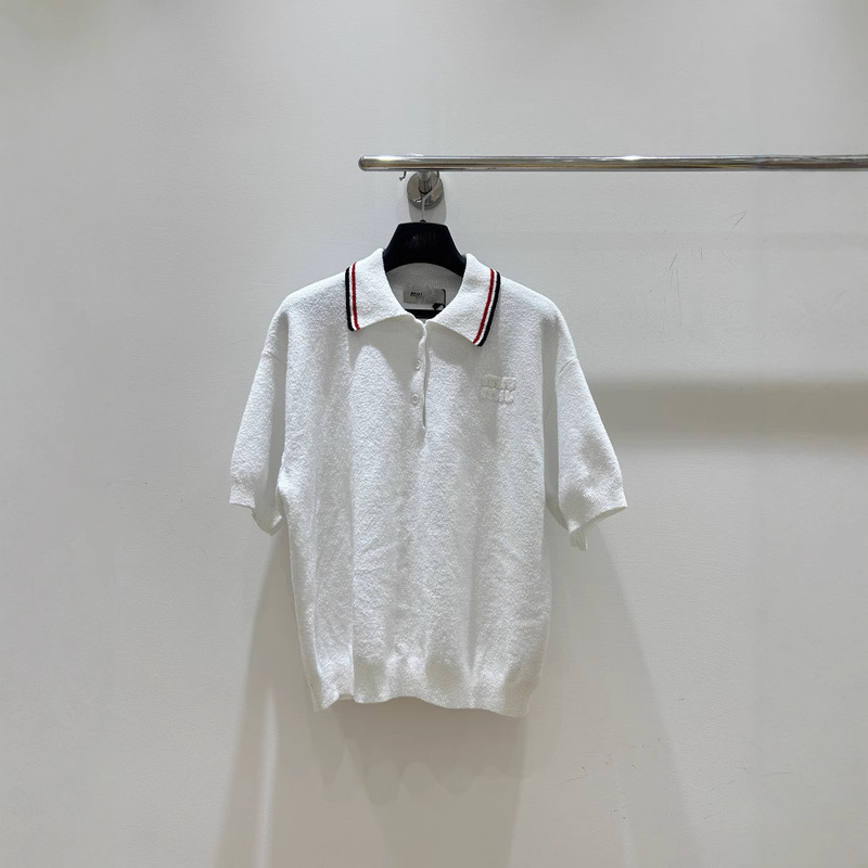 2026 Versatile Color-Blocking Youthful College Style Polo Collar Striped Short-Sleeve Knit Top Nanyou Designer Women's Fashion