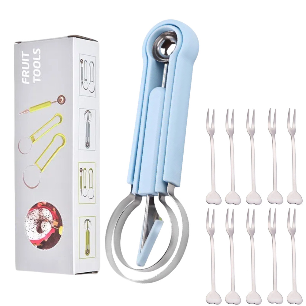 10 포크가있는 파란색 상자