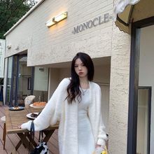 慵懒风毛衣女外套新款开衫宽松针织中长款水貂绒秋冬加厚百搭外套