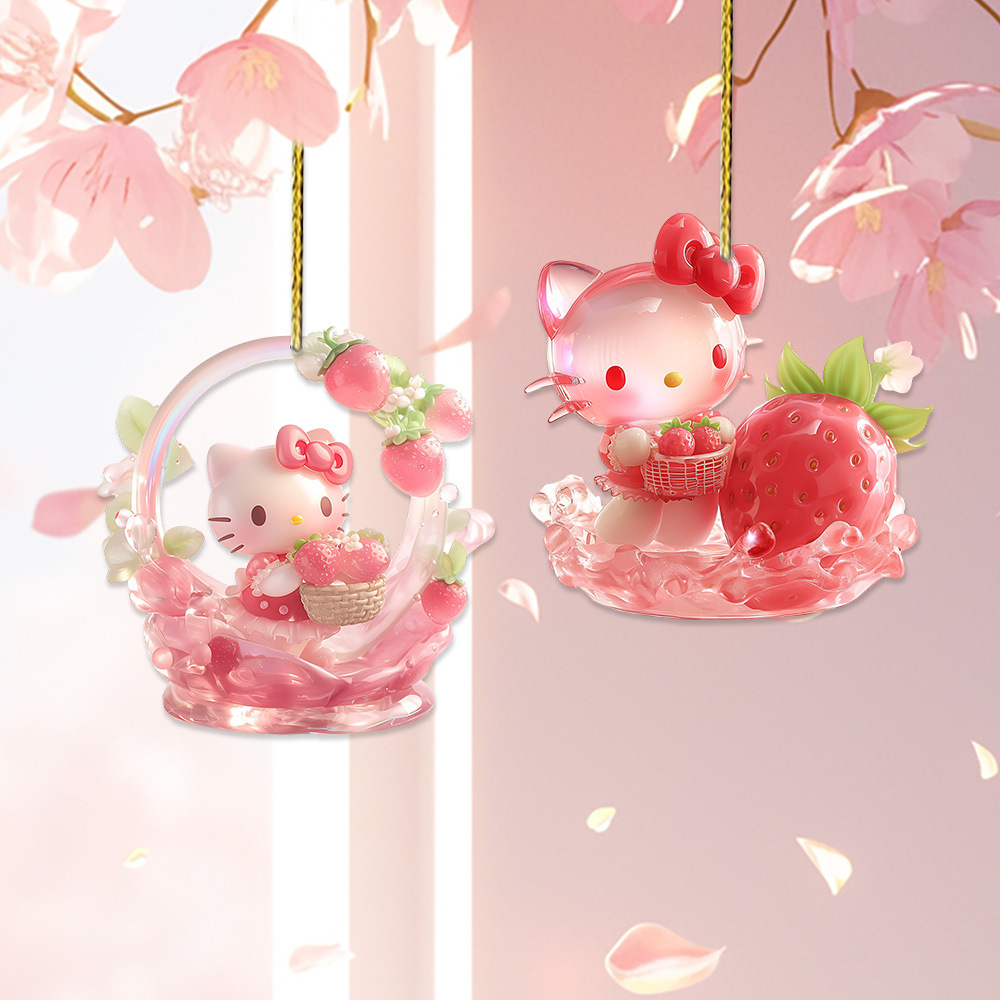 Transfronterizo Sanrio rosa gato acrílico colgante de coche espejo retrovisor lista mochila colgante decoración llaverera 2D image 2