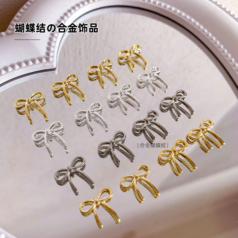Golden nail decoration with bow, accessories, internet celebrity, new collection