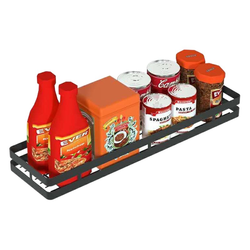 Estante para especias de acero inoxidable sin clavos, estante de almacenamiento montado en la pared, organizador de condimentos multicapa negro, combinación sin necesidad de taladrar