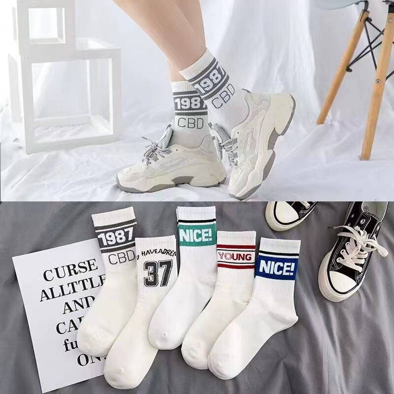 Women's trendy Korean-style mid-calf socks, Japanese casual versatile college-style letter-printed long socks for students Women's trendy Korean-style mid-calf socks, Japanese casual versatile college-style letter-printed long socks for students