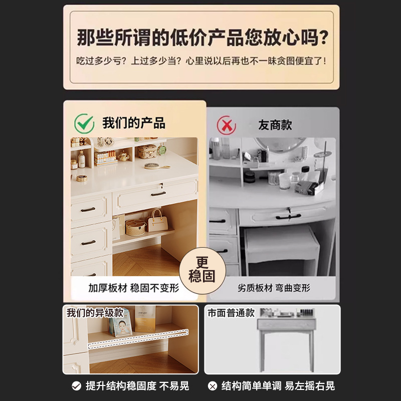 Comedor de tocador pequeño dormitorio estilo europeo de la niña crema de viento gabinete en una mesa de lujo ligero con espejo de maquillaje mesa de maquillaje