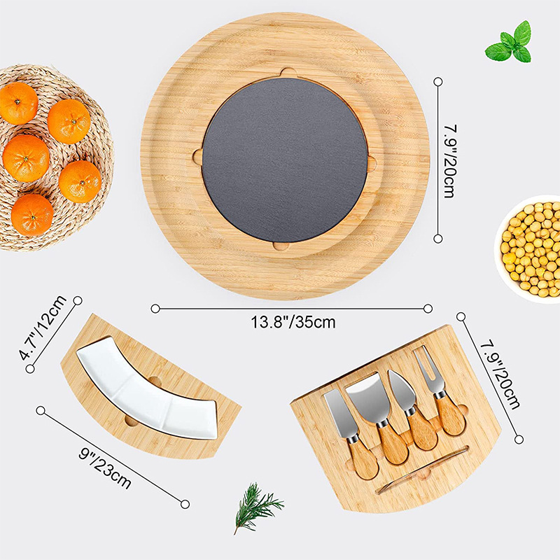 Plato de queso de bambú plato de queso redondo de bambú plato de queso cocina tabla de cortar