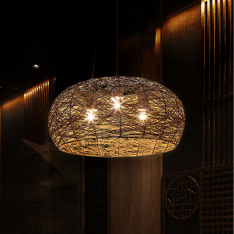 Araña de la sala de té chino cáñamo ratán lámpara creativa restaurante japonés olla caliente restaurante Zen araña