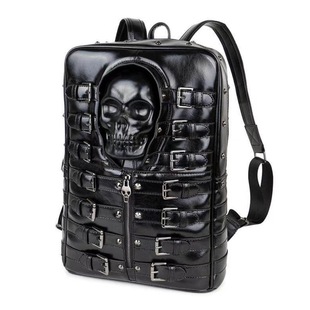 Casual Men's Leather-Like Backpack with Rivet Skull Design, Suitable for Travel, Laptop, and Outdoor Use