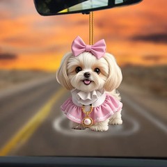 クロスボーダー新しい 2D リボン子犬バレンタインデーペンダントアクリルフラット車のバックミラー装飾ペンダント