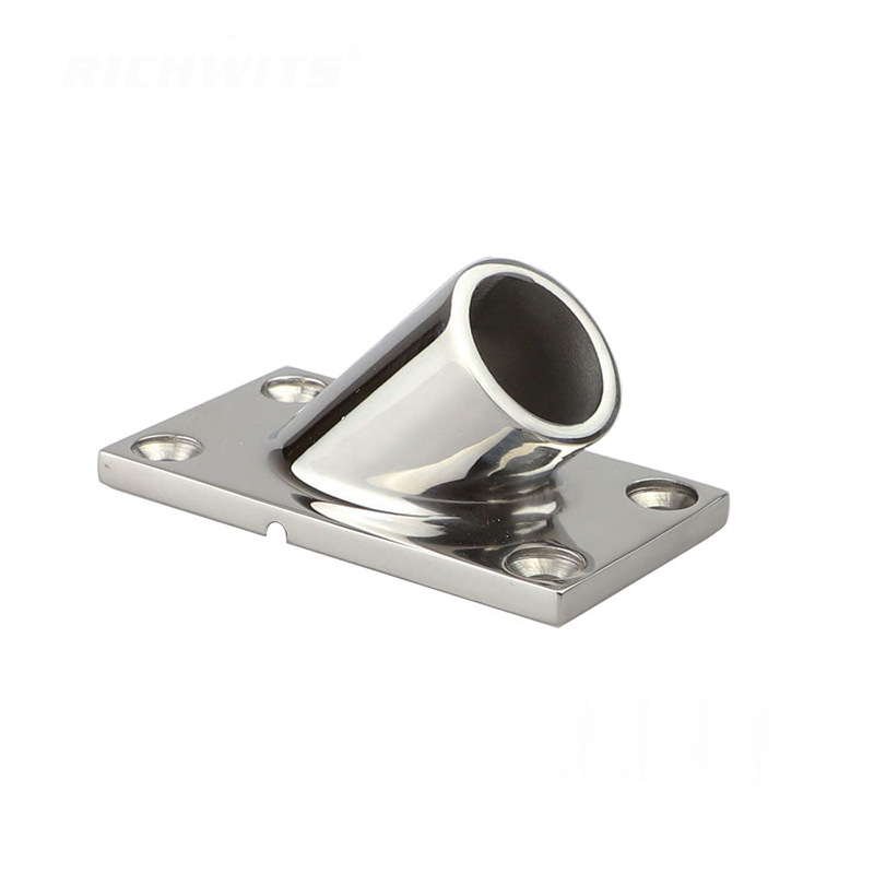 316铸造不锈钢45度22/25mm方底管座 扶手底座 船用游艇用五金配件