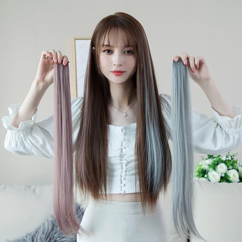 Hanging Ear Dye Color Wig Blend Dye One-piece Invisible and Traceless Simulation Short Hair Tile Wig Women's Long Hair