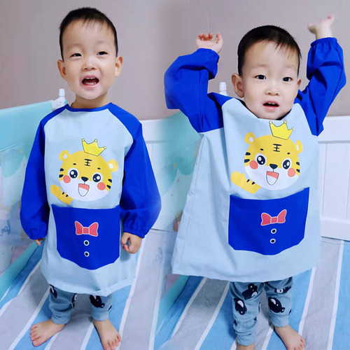 Children's aprons, boys' painting clothes, mid-length protective clothing, long-sleeved waterproof and oil-proof baby eating smocks, girls and older children
