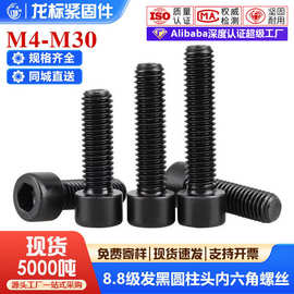 定制8.8级黑色内六角螺丝发黑全牙圆柱头螺钉高强度杯头螺栓工厂