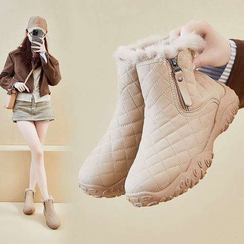 Fleece-lined high-top snow boots for women, winter new style, student Instagram-inspired Korean-style warm casual shoes, cotton shoes XQ-K16