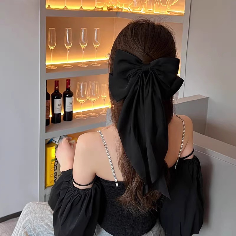 特大韓国風リボンヘッドバンドロングリボンスプリングクリップ女性のハイエンドヘアピンヘッドバンド diy 手作りアクセサリー|undefined